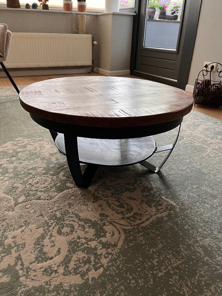 Mangohouten salontafel, Huis en Inrichting, Tafels | Salontafels, Ophalen, Gebruikt, Rond, Minder dan 50 cm