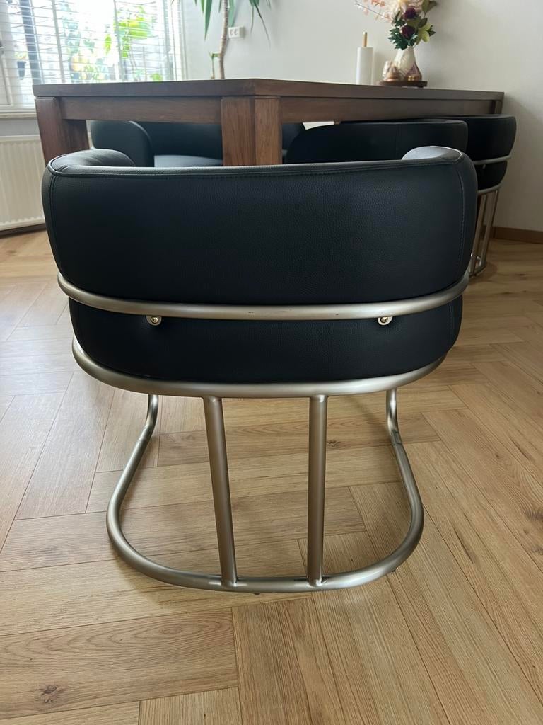 6 mooie leren eetkamerstoelen/ lage kruk model hand made, Ophalen, Nieuw, Leer, Vijf, Zes of meer stoelen
