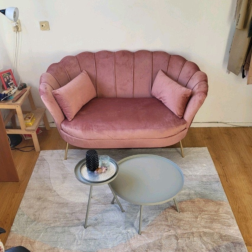 Roze velvet bank, Ophalen, Overige materialen, Minder dan 75 cm, Tweepersoons