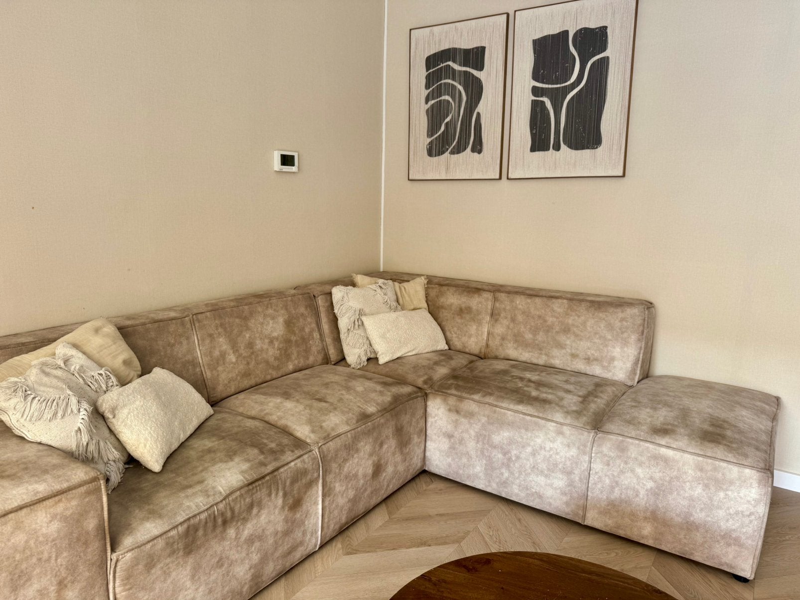 Hoekbank rechts beige, Ophalen, Gebruikt, Leer