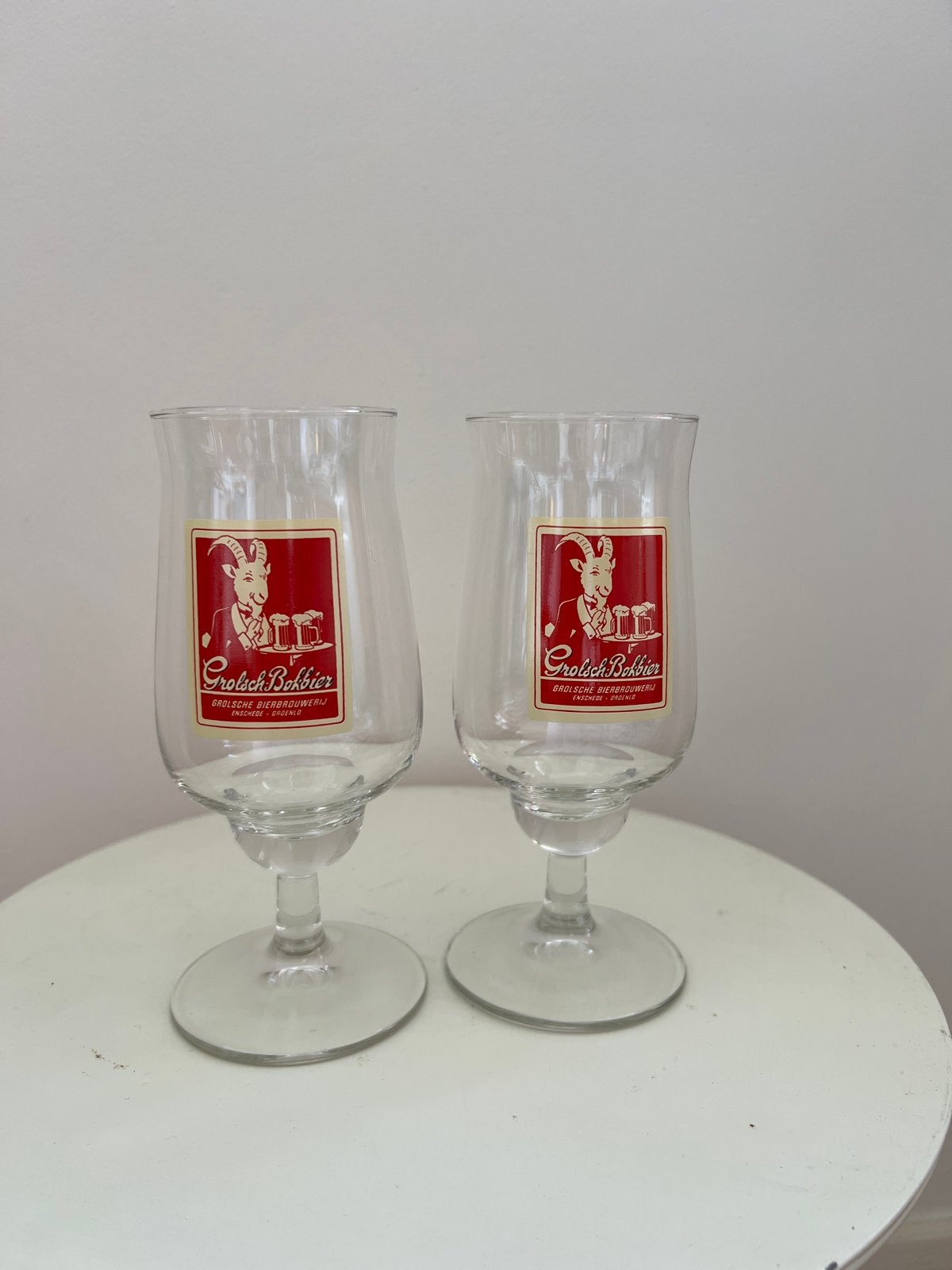 Set van 2 Vintage Grolsch Bokbier Glazen (Jaren 70/80), Verzamelen, Ophalen of Verzenden, Zo goed als nieuw, Glas of Glazen, Grolsch