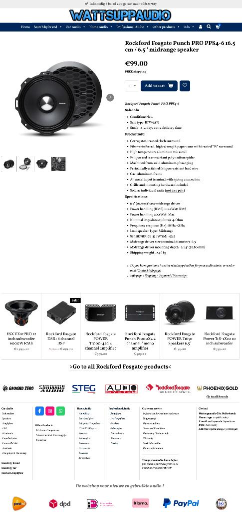 Rockford Fosgate Punch PRO PPS4-6 16.5 cm/6.5'' Speaker, Audio-design, Nieuw, Am Breilingsweg 3, 76709 Kronau, Duitsland, Ophalen of Verzenden