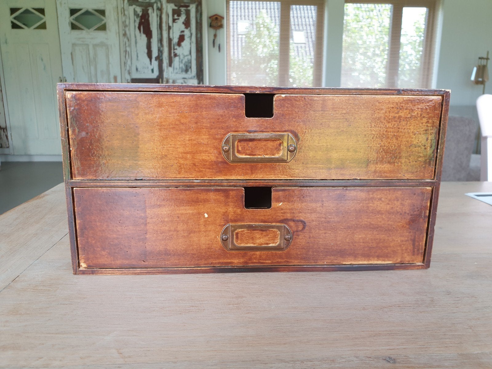Vintage-look ladenblokje van triplex - 2 lades, Ophalen of Verzenden, Gebruikt