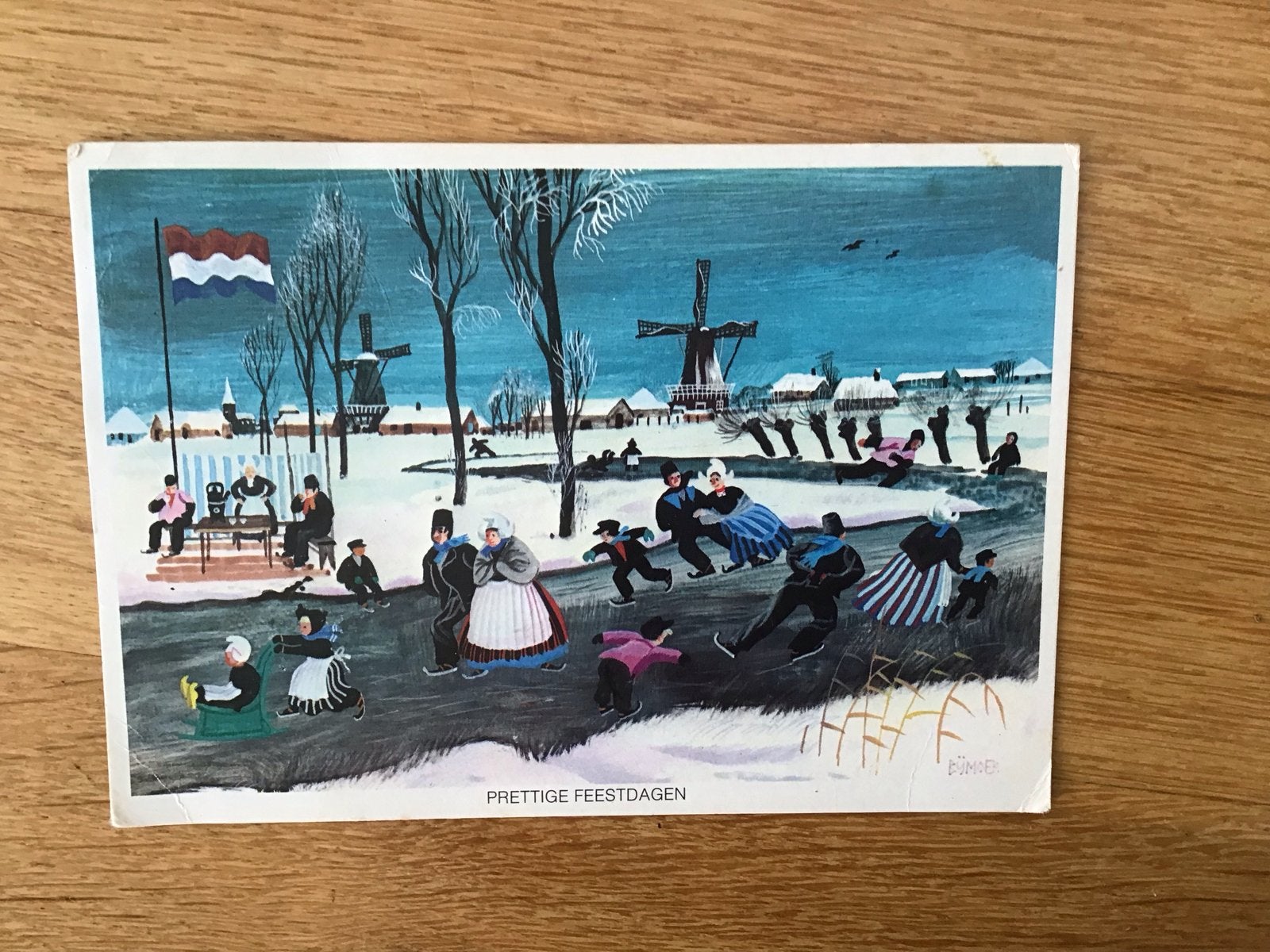 Vintage Nederlandse winter ansichtkaart - Schaatsen, Ophalen of Verzenden, 1940 tot 1960, Ongelopen