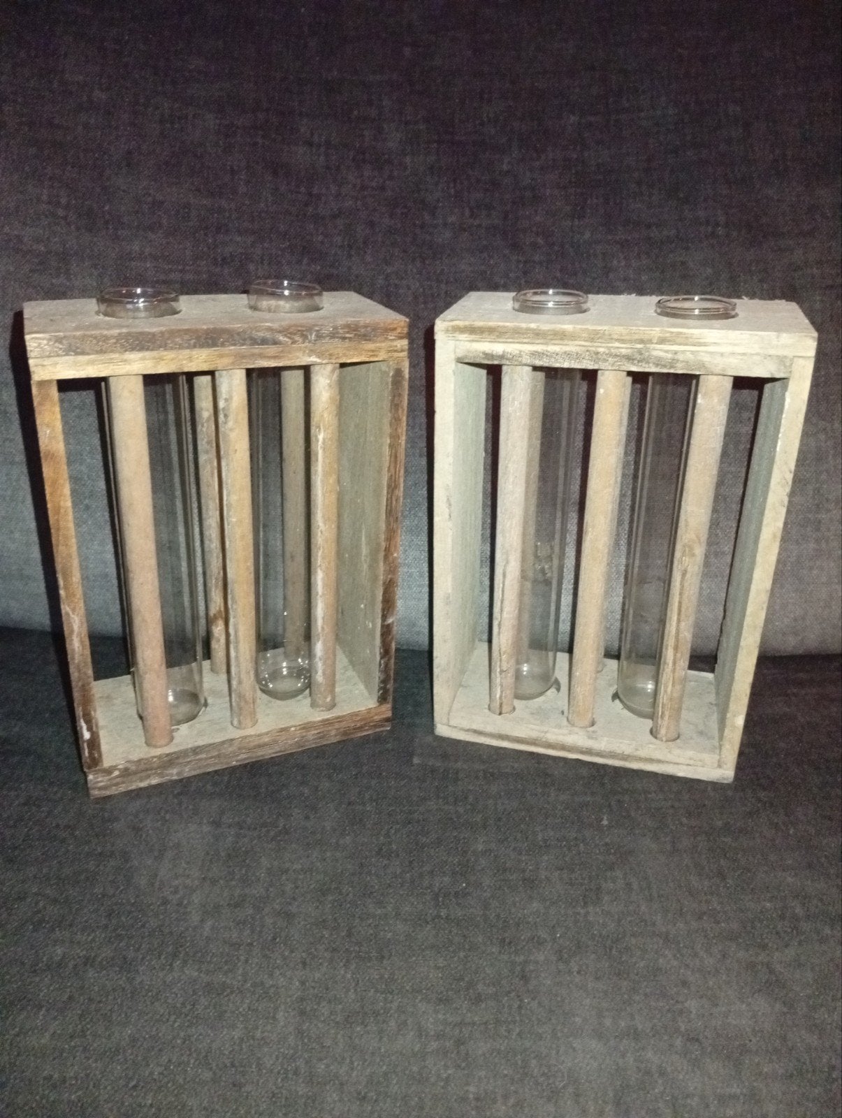 Set van 2 houten reageerbuis rekjes - Vintage decoratie, Ophalen of Verzenden