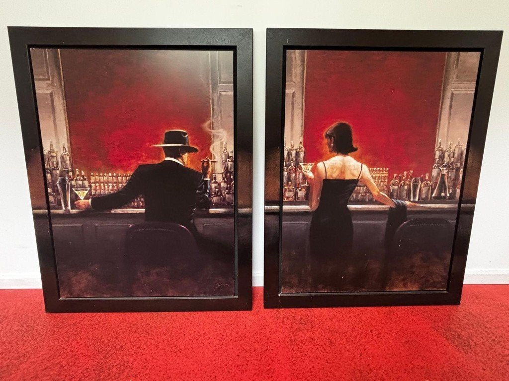 Print 'Man en vrouw aan bar', Ophalen of Verzenden, 75 – 100, 50 tot 75 cm, Print