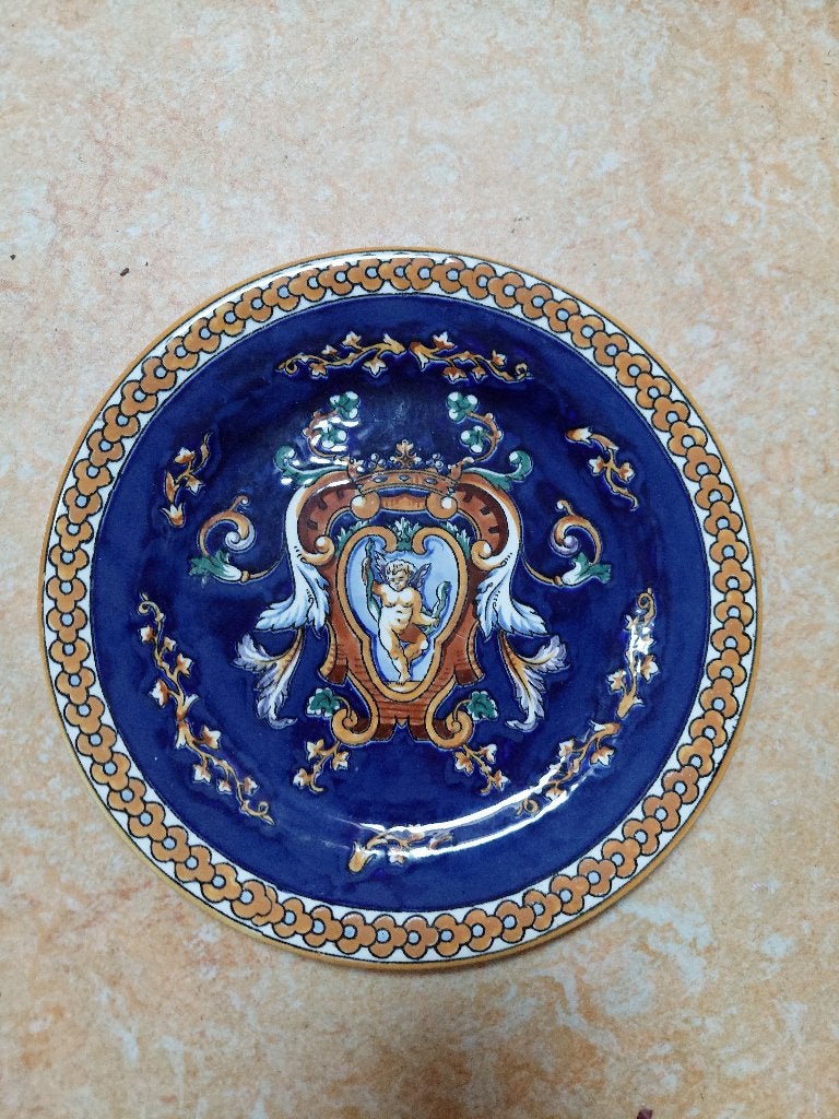 Decoratief bord Bleu Gien rond 22 cm diameter, Ophalen of Verzenden