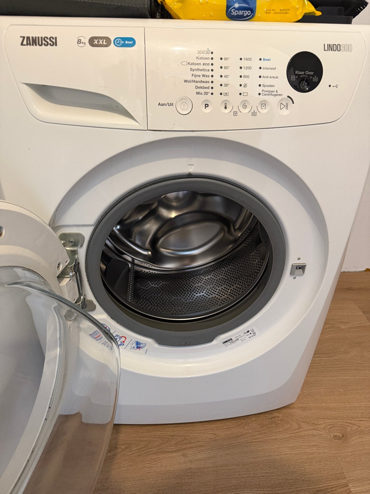 Zanussi Lindo300 wasmachine 8 kg – 1600 toeren – A+++, Ophalen, Gebruikt, 85 tot 90 cm, 1200 tot 1600 toeren