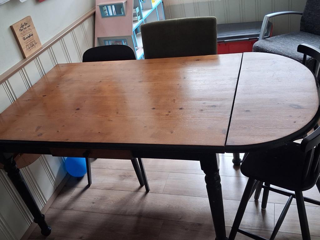 Grenen keuken tafel met 1 lade, uitschuifbaar, Huis en Inrichting, Tafels | Eettafels, Ophalen, Gebruikt, 100 tot 150 cm, 50 tot 100 cm