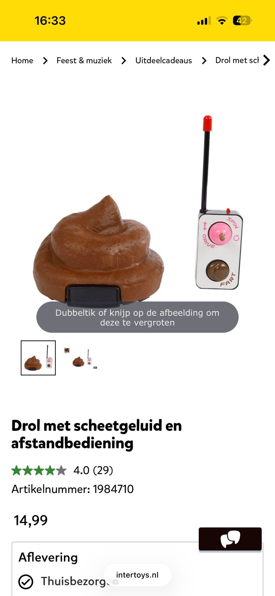 Bestuurbare Drol met scheetgeluid en afstandsbediening, Ophalen of Verzenden, Zo goed als nieuw, Jongen of Meisje