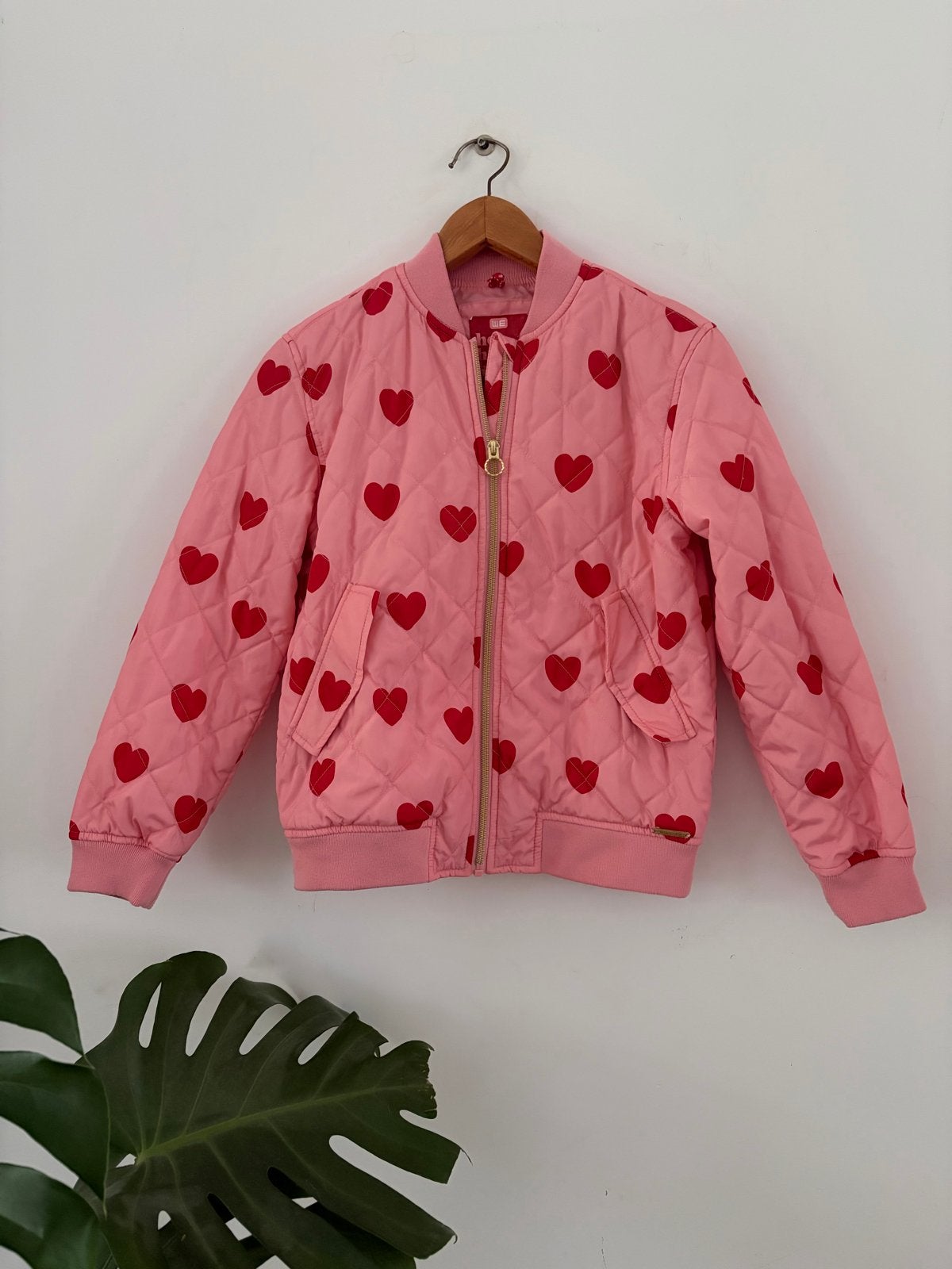 WE bomberjack meisjes roze hartjes maat 146/152, Kinderen en Baby's, Ophalen of Verzenden, Zo goed als nieuw, Meisje