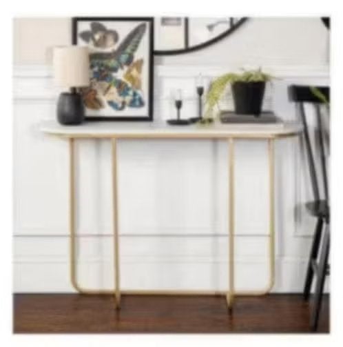 NIEUW! “Walker Edison” sidetable ~112x30x76cm, goud, €37,99, 100 tot 150 cm, Nieuw, Ophalen of Verzenden, Glas