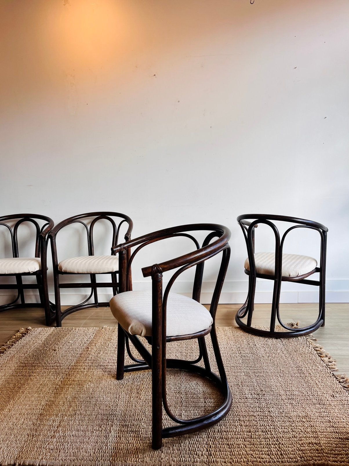 4 Vintage Rotan Bamboe Kuipstoelen, Rohe Noordwolde, Huis en Inrichting, Stoelen, Zo goed als nieuw, Ophalen, Rohe Noordwolde