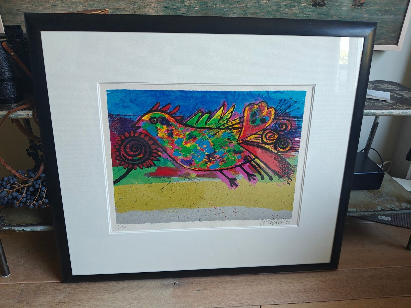 Corneille - Oiseau Blue (1991) - Zeefdruk met lijst, Antiek en Kunst, Kunst | Litho's en Zeefdrukken, Gelimiteerde oplage, Ophalen
