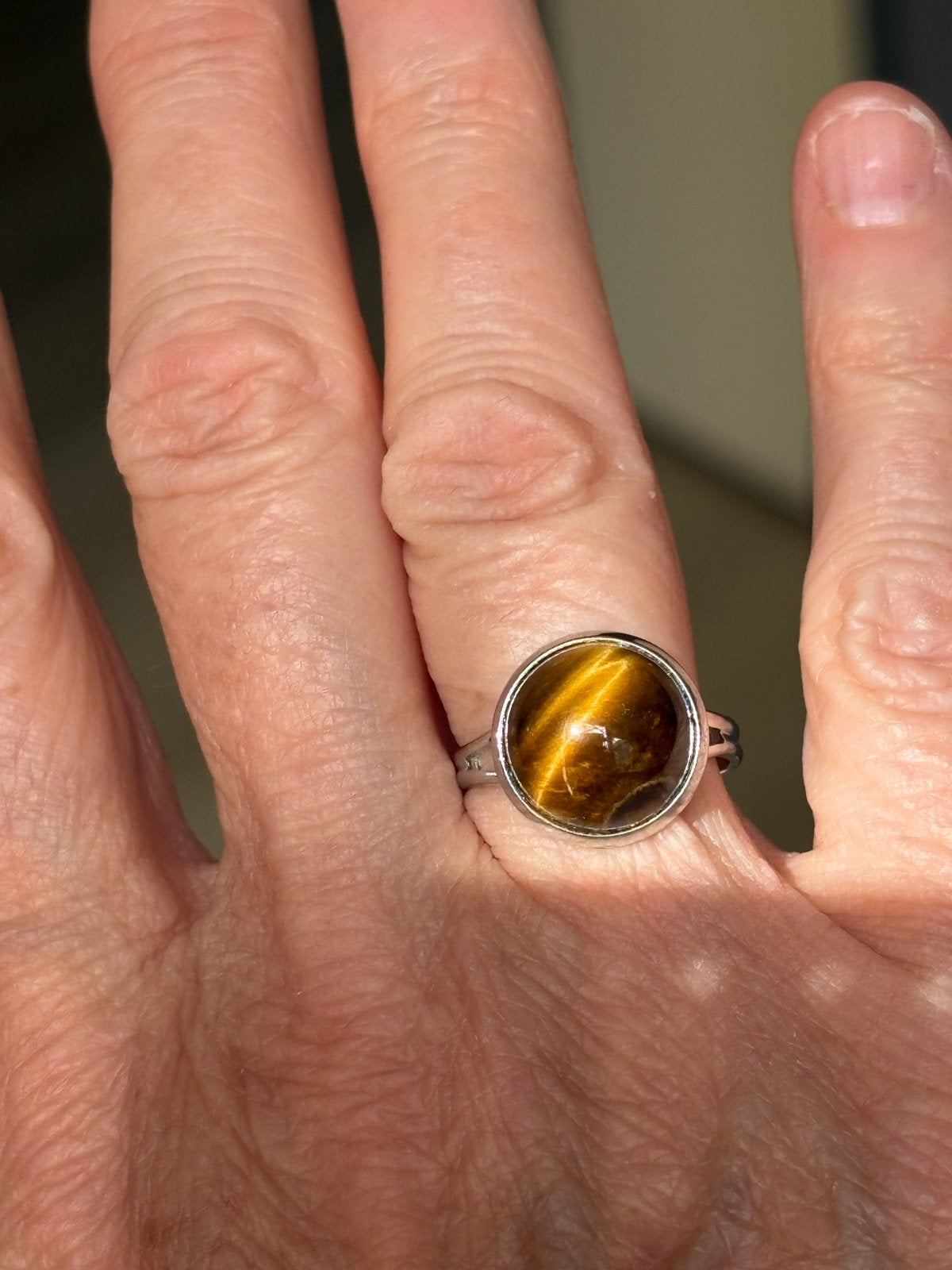 Verstelbare ring met Tijgeroog steen - RVS, Sieraden, Tassen en Uiterlijk, Ringen, Bruin, IJzer of Staal, Nieuw, Cariadgems@hotmail.com