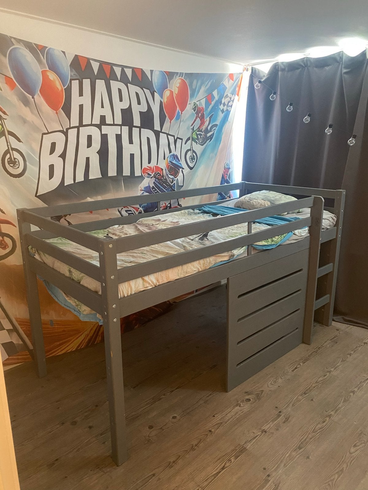 Halfhoogslaper bed Ties Leen Bakker met 2 hutwanden, Ophalen, Gebruikt, 90 cm, Eenpersoons