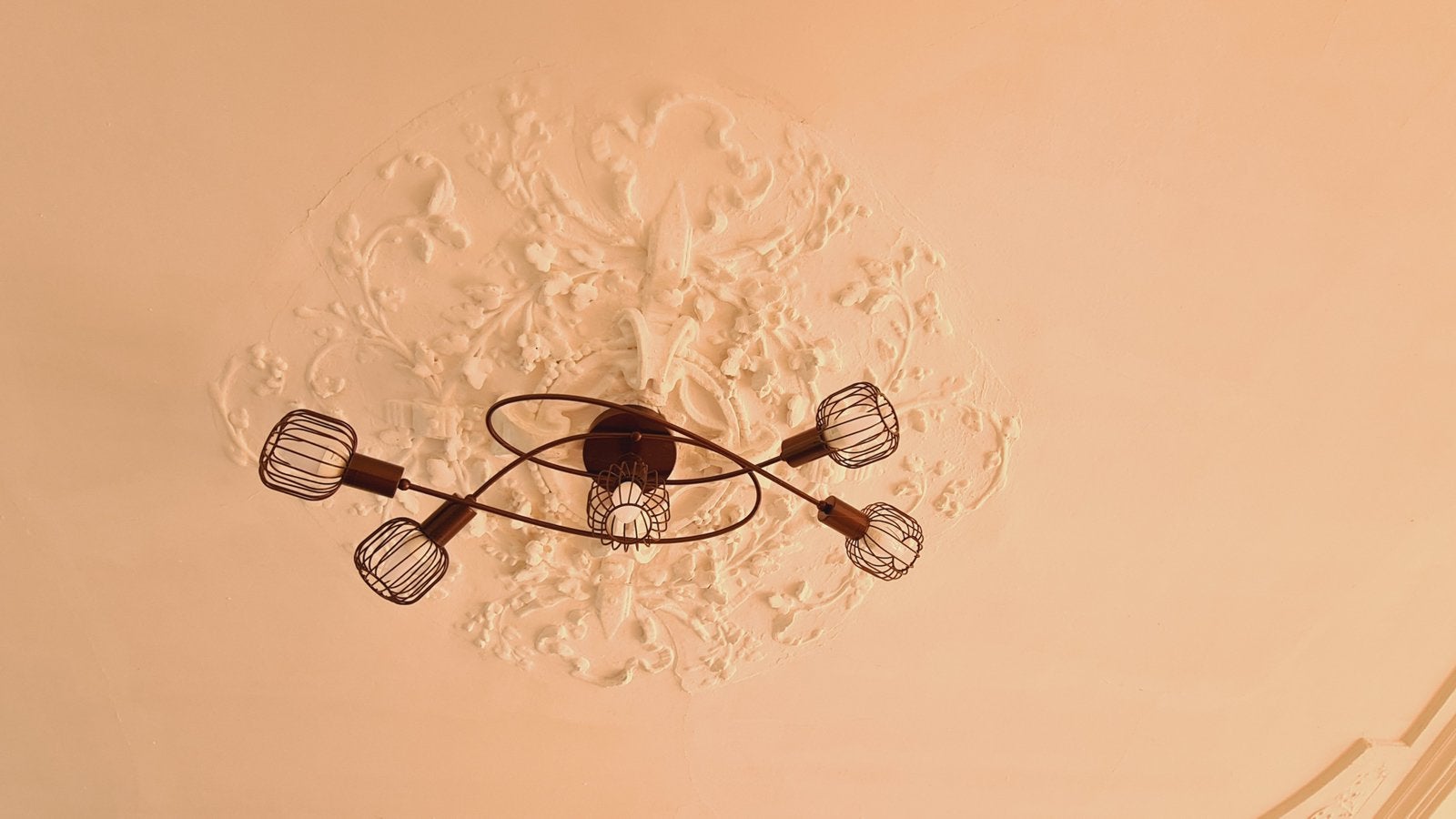 Plafondlamp 5 spots - bruin metalen design, Huis en Inrichting, Ophalen, Zo goed als nieuw