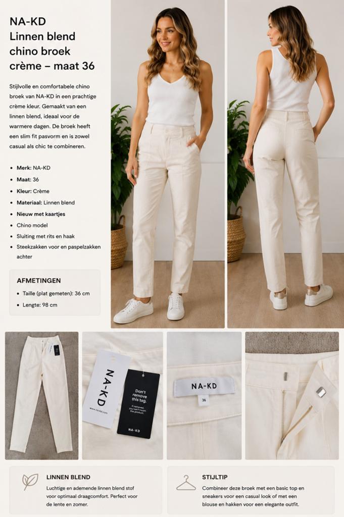 NA-KD linnen blend chino broek crème maat 36 nieuw, NA-KD, Beige, Nieuw, Ophalen of Verzenden