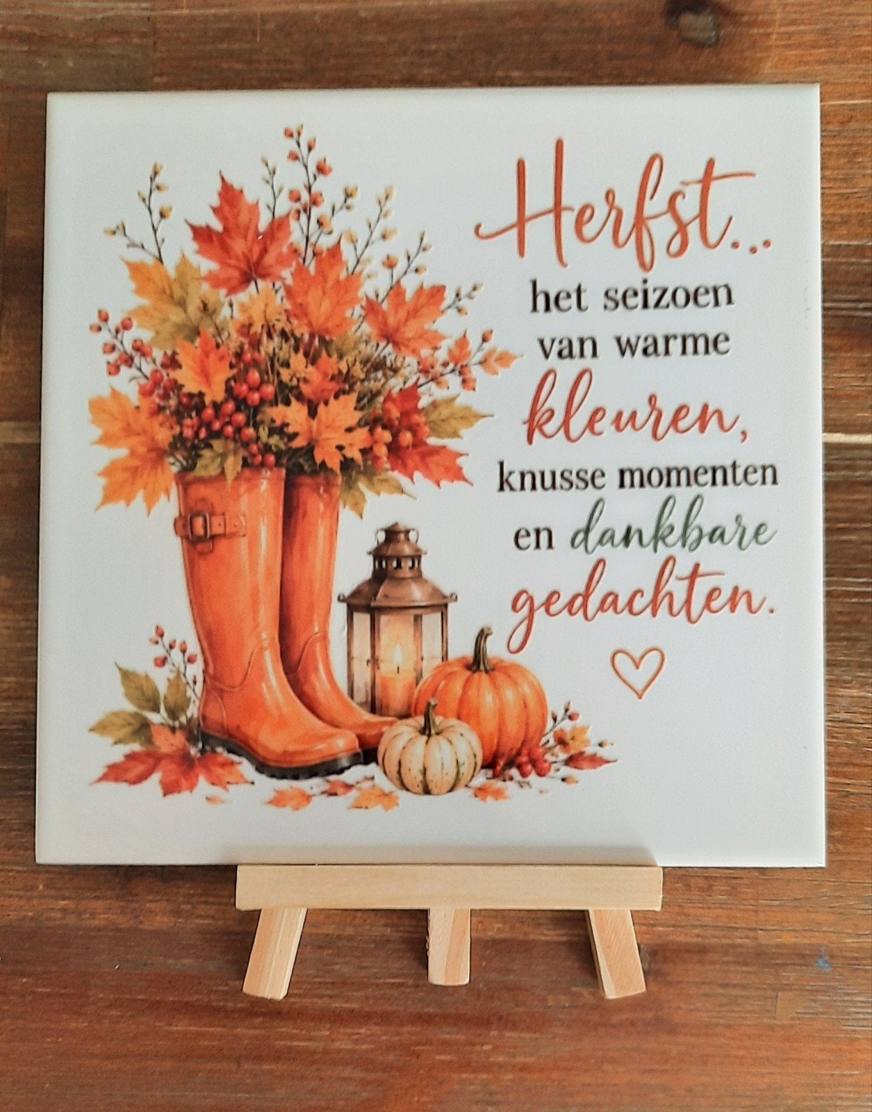 Handgemaakte tegel. Afbeelding en tekst herfst, Ophalen of Verzenden, Nieuw