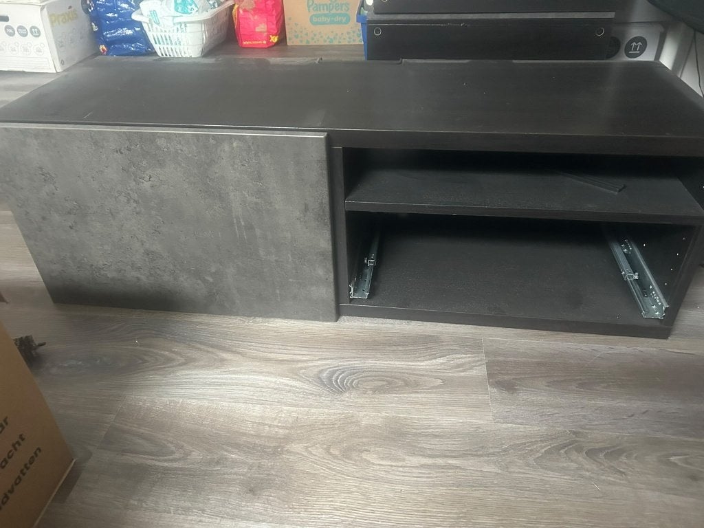 TV-meubel betonlook 120x40x39 cm – schuifdeur + lade, Ophalen, 100 tot 150 cm, Zo goed als nieuw, Minder dan 100 cm
