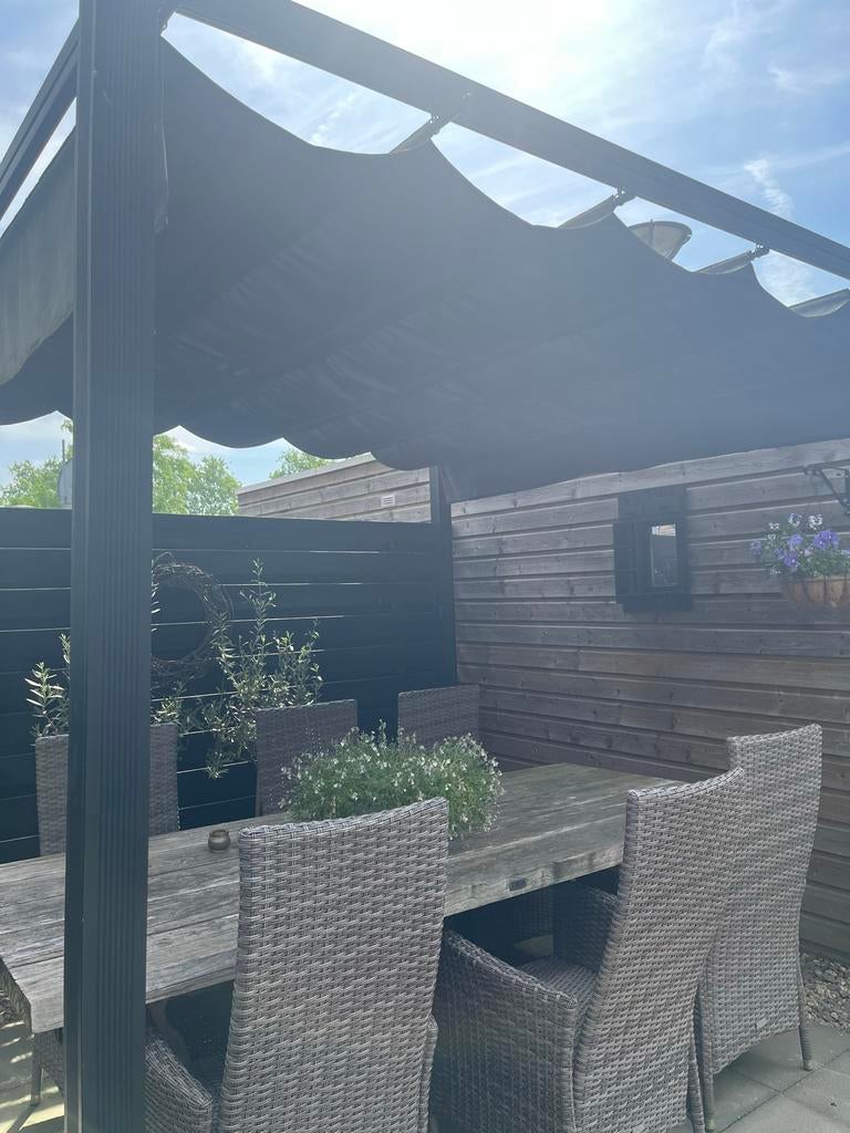 Paviljoen 3x3 met ecru doek (zwart doek vergaan), Tuin en Terras, Overkappingen, Ophalen of Verzenden, Gebruikt, Tuinpaviljoen