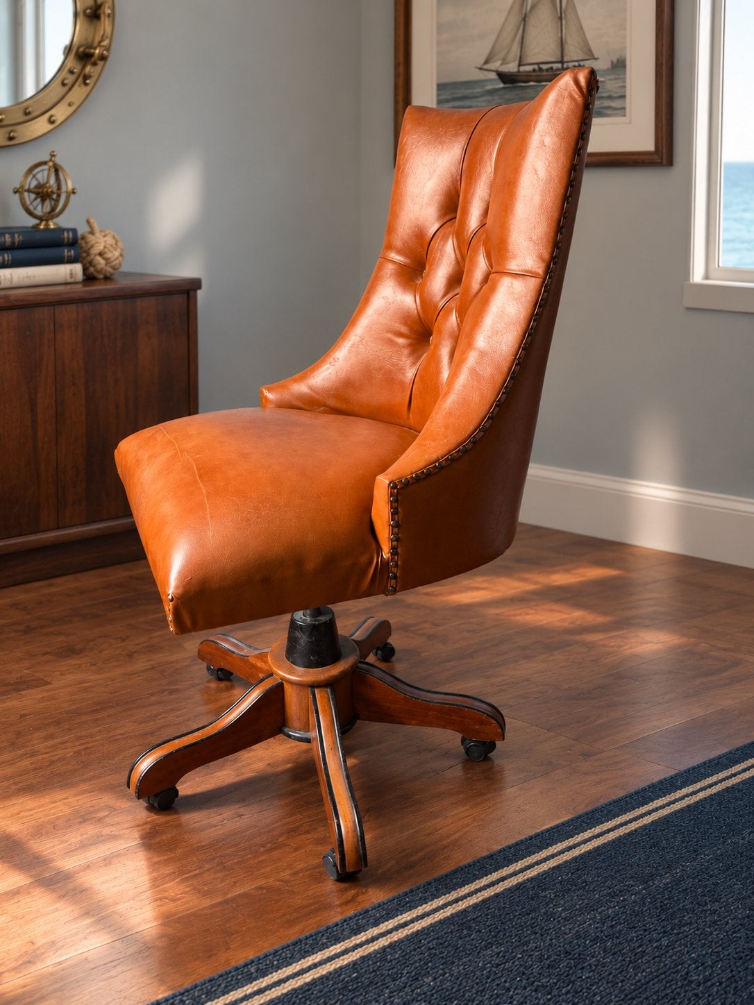 Captain's Captains chair bureaustoel cognac kleur, Ophalen, Gebruikt, 50 tot 75 cm, Leer