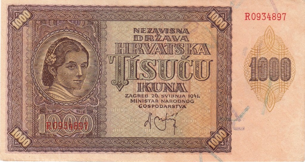 CROATIA 1000 KUNA 1941 PRACHTIG/ UNC, Ophalen of Verzenden, Euro's
