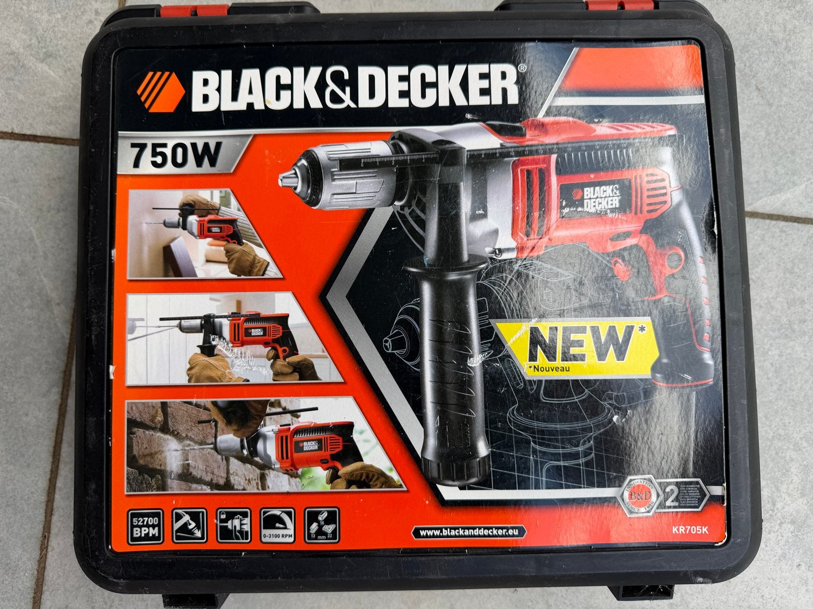 Black & Decker Boormachine 750W, Klopboormechanisme, Ophalen, Boormachine, Gebruikt
