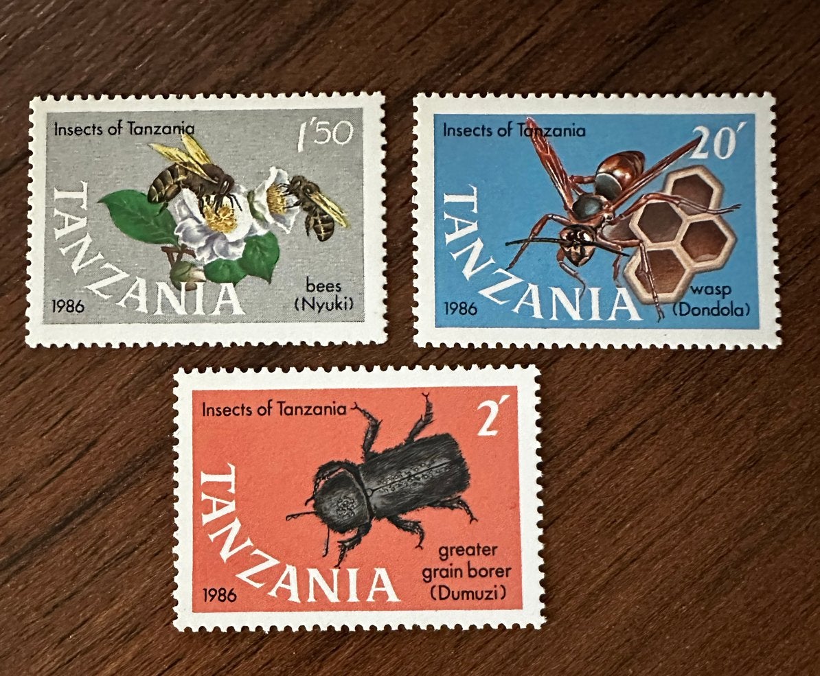 Tanzania 1986 insecten postzegels - bijen, wesp, kever postf, Ophalen of Verzenden, Tanzania, Postfris