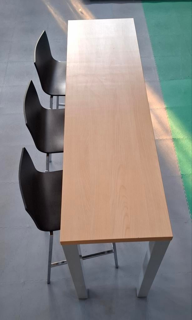 Bartafel met 3 barkrukken, Ophalen, Gebruikt, Met voetsteun, 90 cm of meer