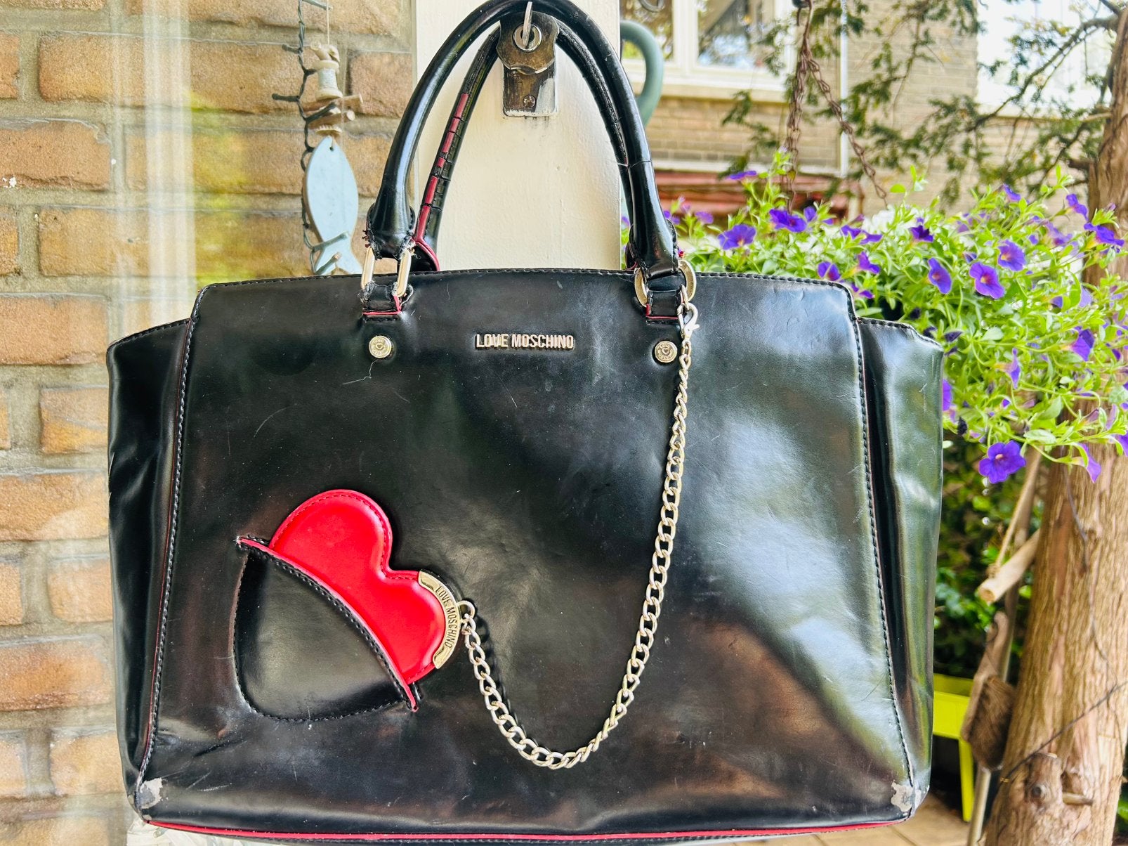 ️❤️Love Moschino Handtas Zwart met Rood Hartje, Verzenden, Gebruikt, Zwart, Handtas