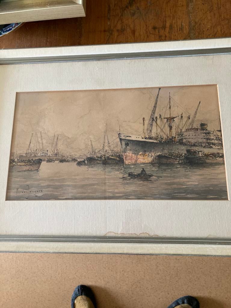 Gouache Marinus de Jongere 1912-1977 Havengezicht, Ophalen