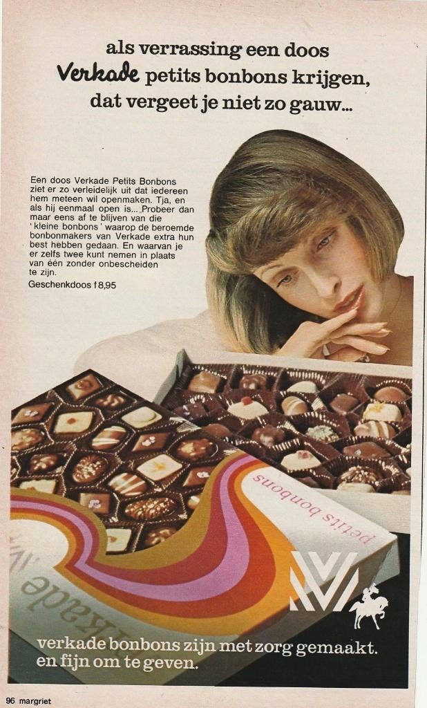 Retro reclame 1974 Verkade Zaandam chocolade bonbons, Verzamelen, Retro, Verzenden, Overige typen
