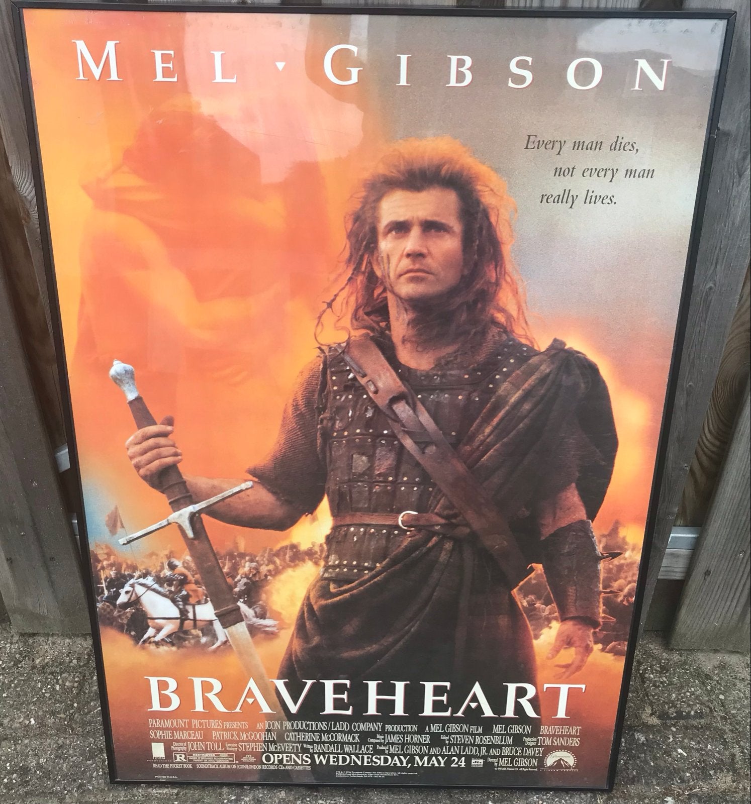 Braveheart Filmposter - Mel Gibson - Origineel, Ophalen, Met lijst, A1 t/m A3, Film en Tv