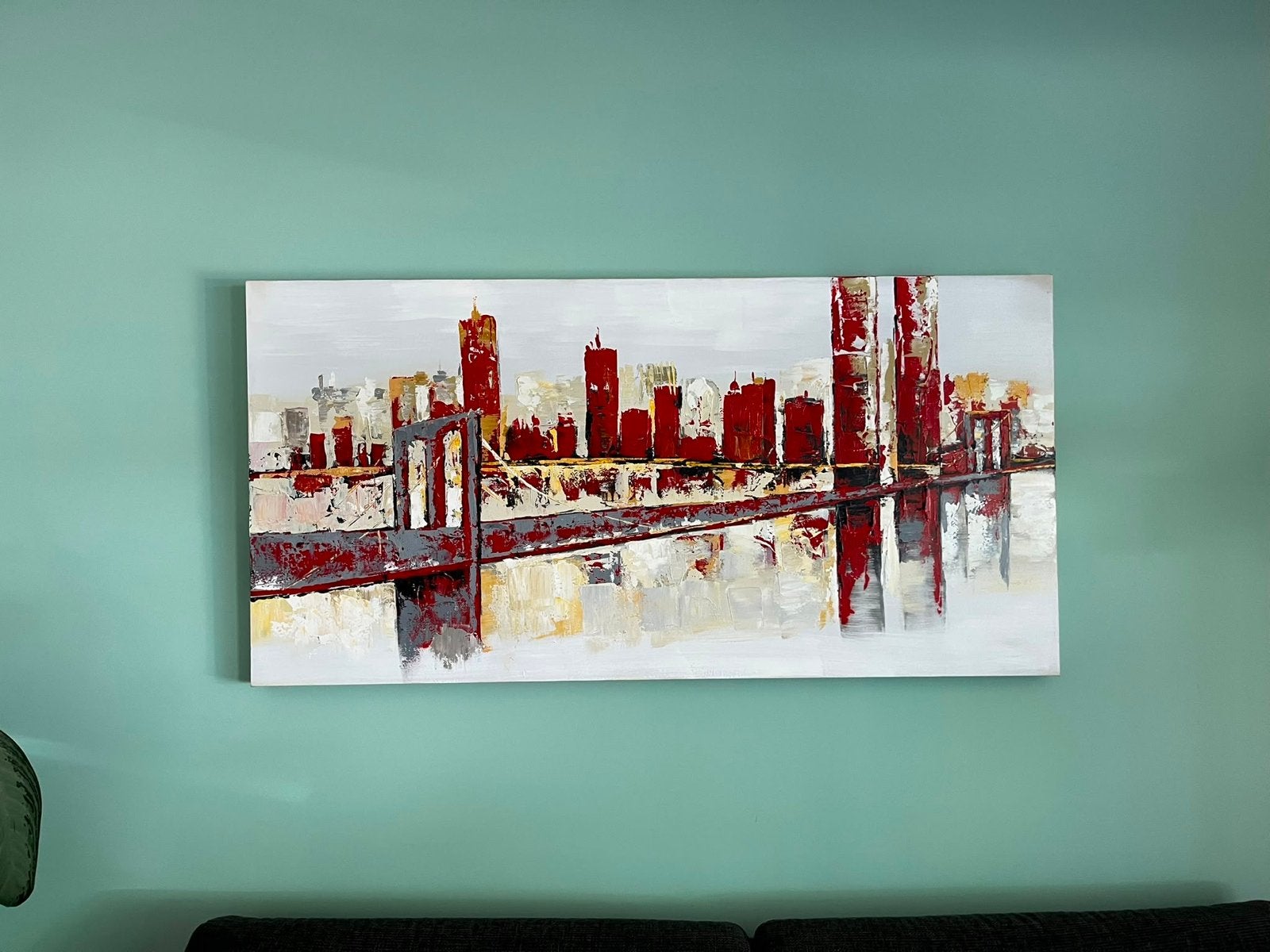 Modern schilderij skyline rood/grijs, Ophalen of Verzenden