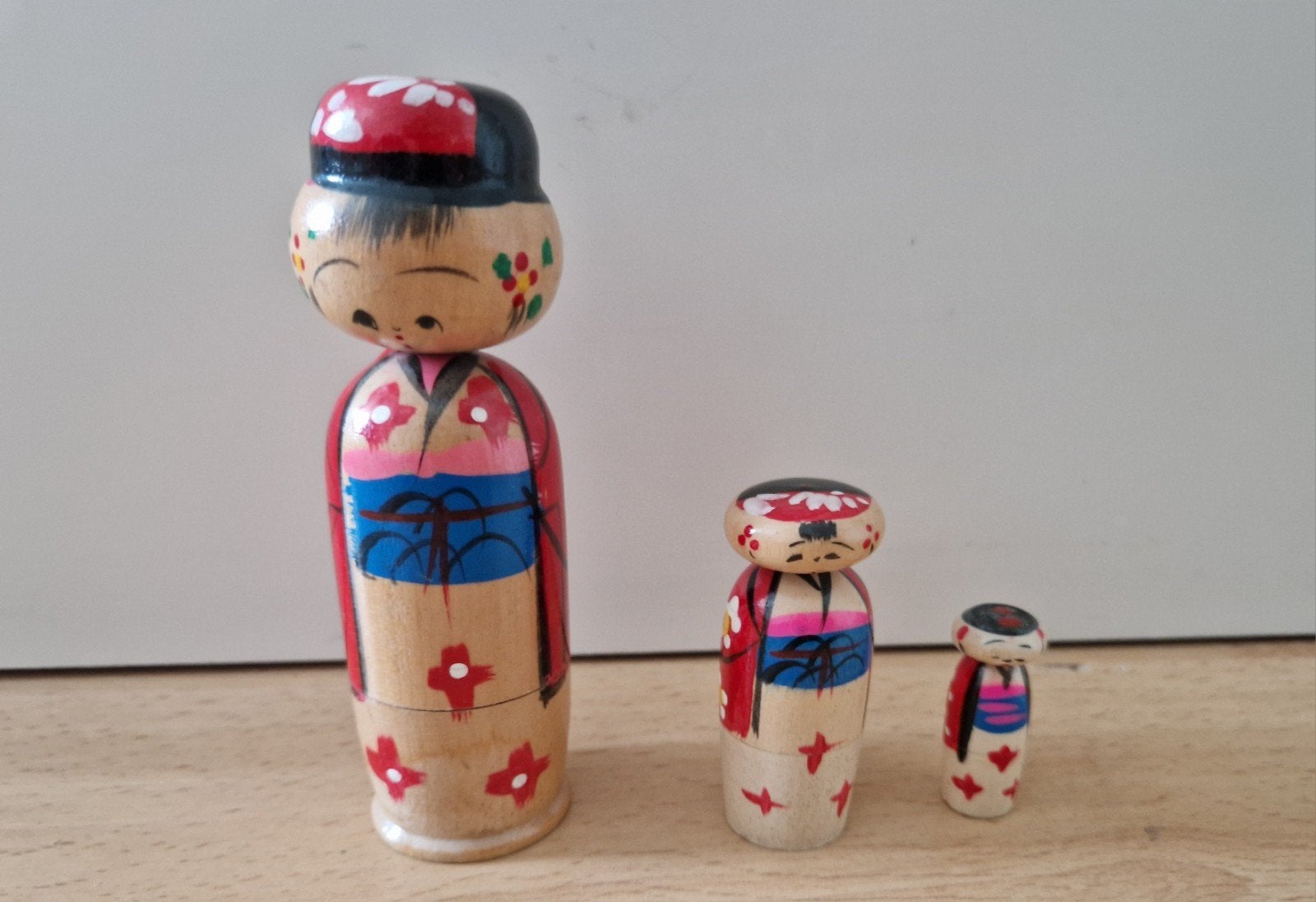 kokeshi Japanse vintage retro poppen hout bobblehead 3 stuks, Ophalen of Verzenden