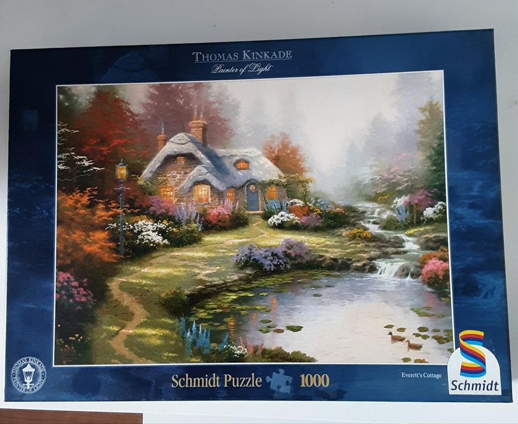 Thomas Kinkade Schmidt Puzzel - Everett's Cottage, Ophalen of Verzenden, 500 t/m 1500 stukjes, Zo goed als nieuw, Legpuzzel