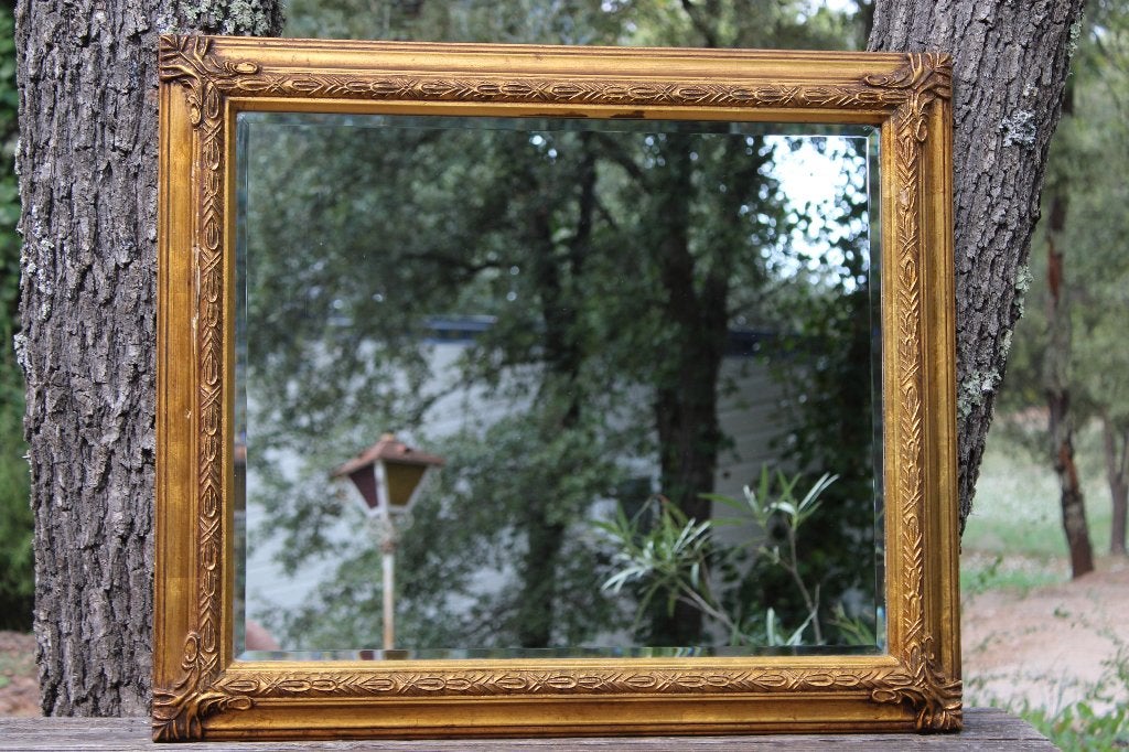 Brocante - Twee gezellige goudspiegels!, Ophalen, Gebruikt, Minder dan 100 cm, Rechthoekig