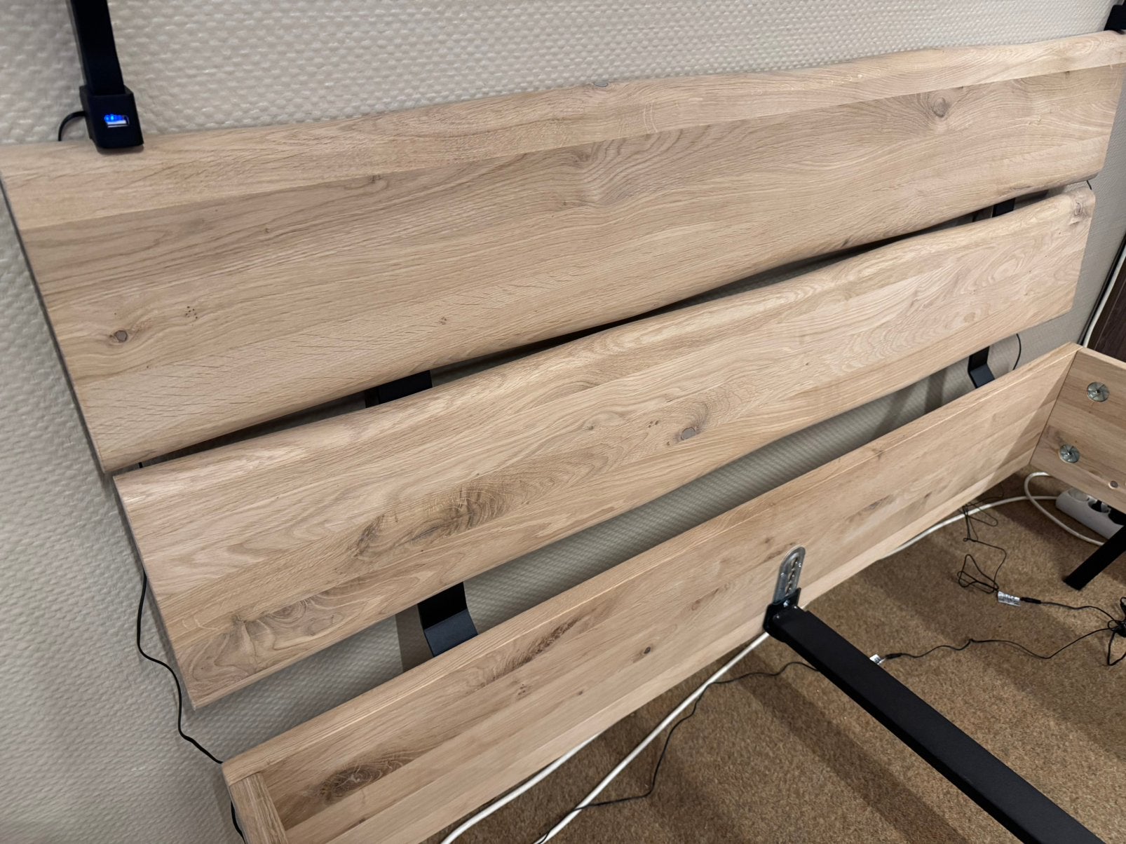 Industrieel design bed 140 Andrea - Massief eiken E-7405, Ophalen, Verstelbaar, Beige, 140 cm