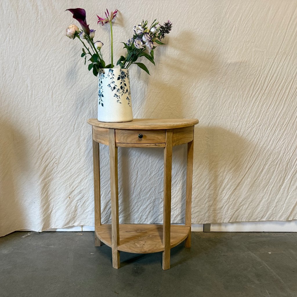 houten sidetable teak half rond- 60 x 30 cm - Gratis bezorgd