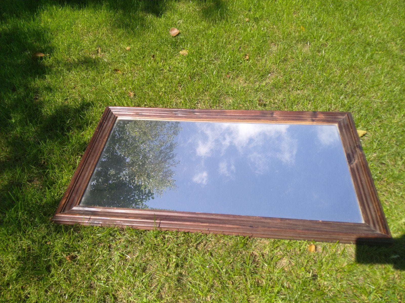 prachtige houten spiegel, geslepen glas 80 bij 40 ongeveer, Antiek en Kunst, Ophalen, Rechthoekig