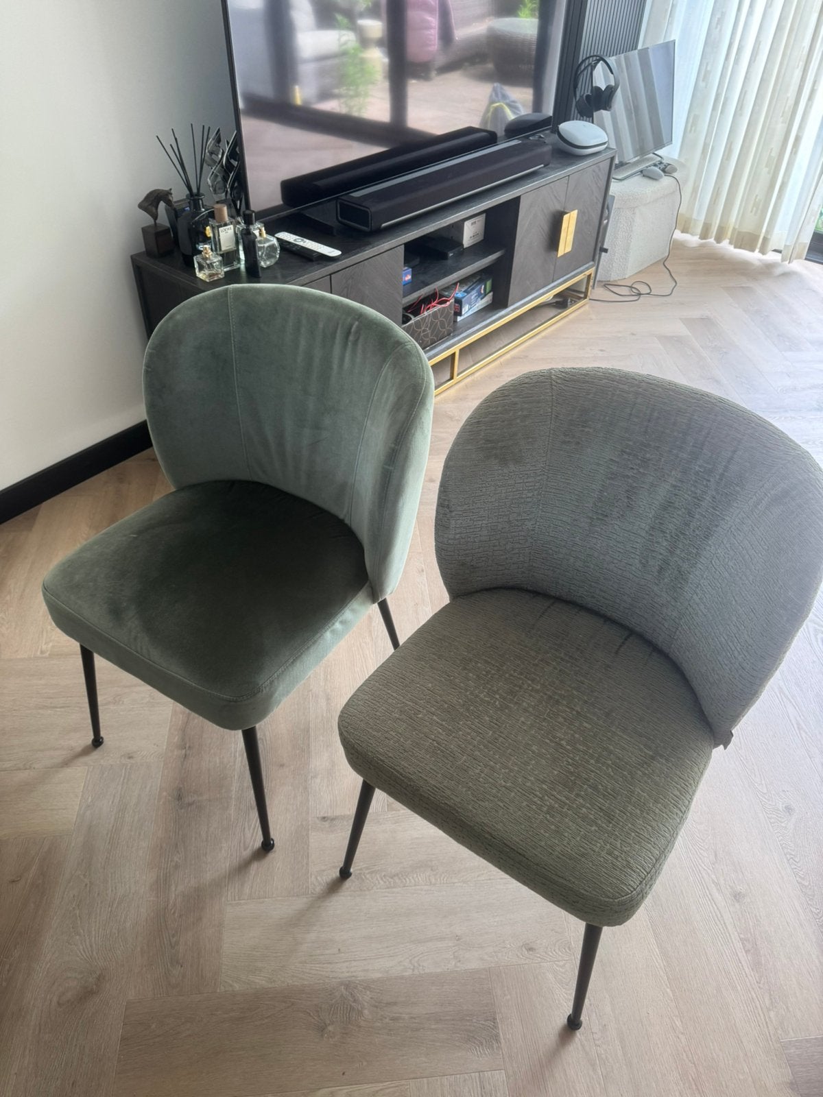 6x Richmond Stoelen Groen suede, Huis en Inrichting, Stoelen, Ophalen, Overige kleuren, Zo goed als nieuw, Stof