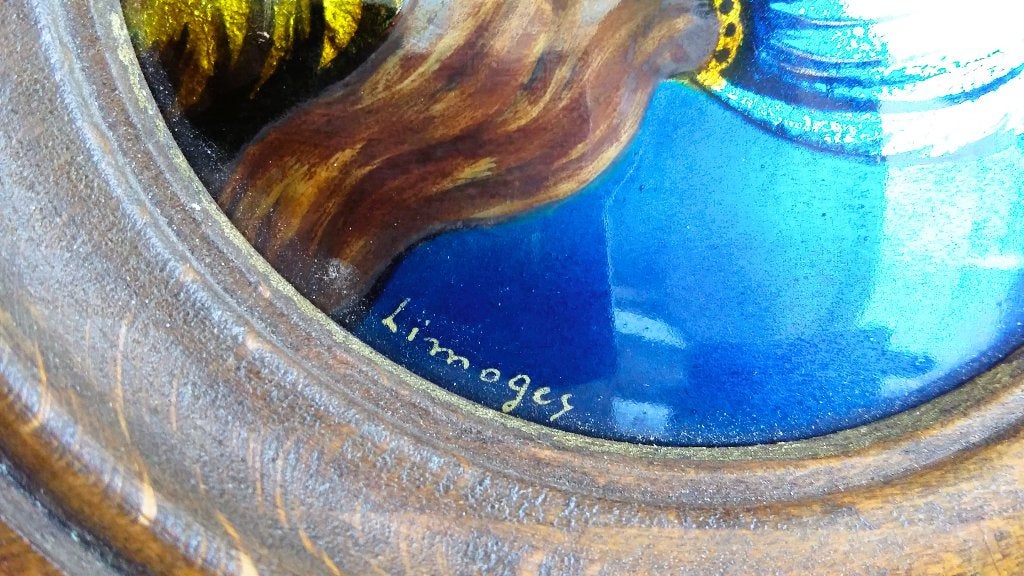 Omstreeks1900 EMAILLE OP KOPER Schilderij Limoges Dame Vrouw, Ophalen of Verzenden