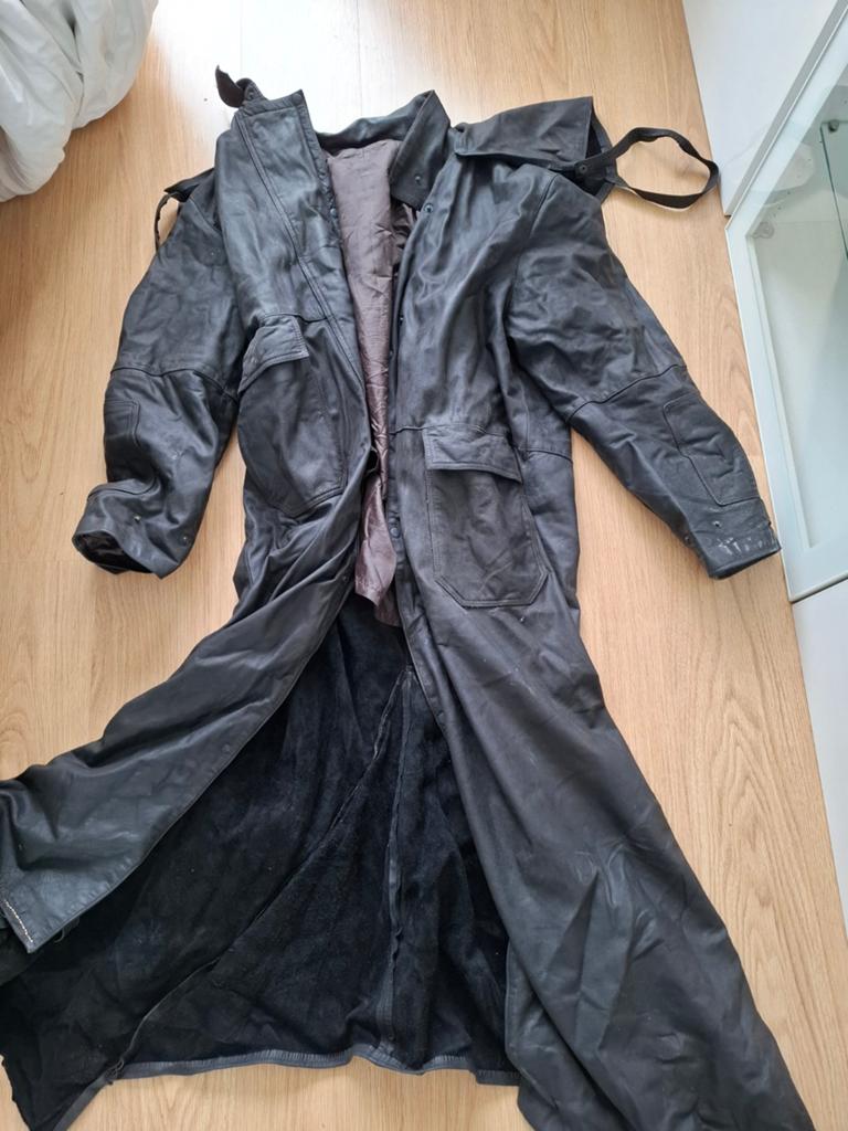 Vintage Leren Lange Jas - Zwart, Maat xxl, Onbekend, Zwart, Maat 56/58 (XL), Ophalen of Verzenden