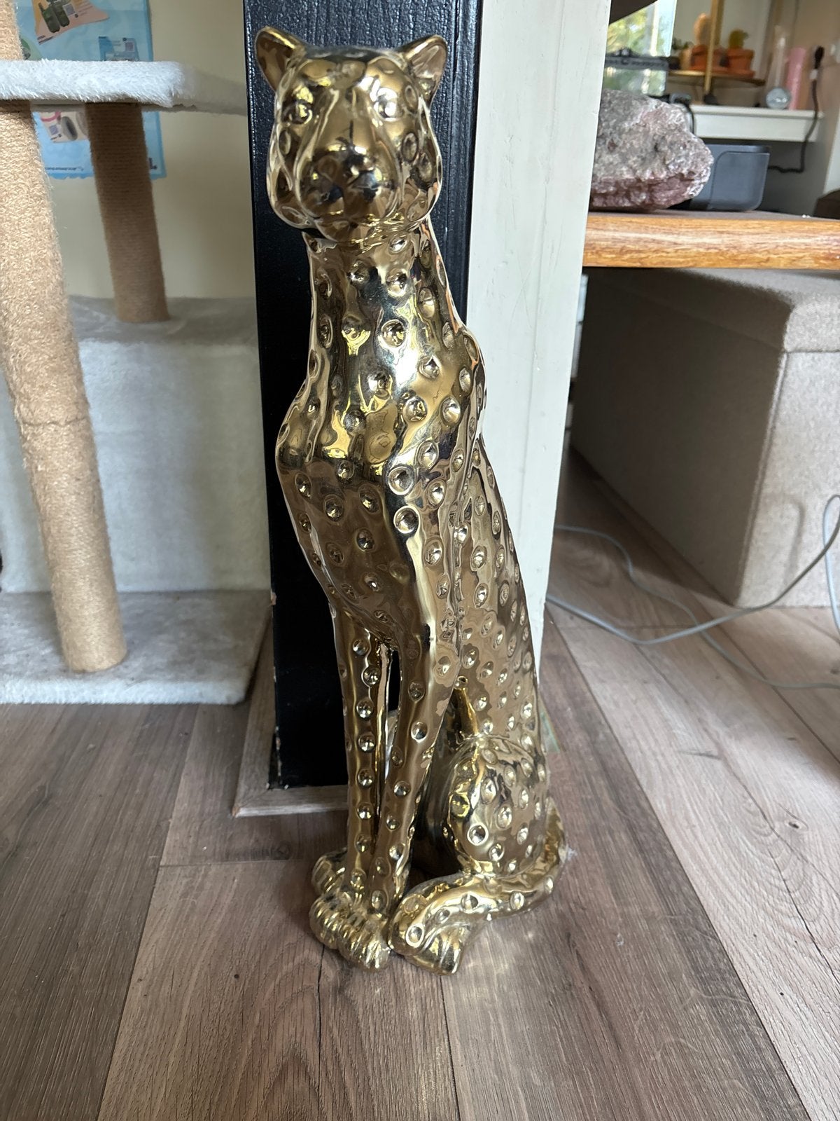 Gouden Panter Beeld - Decoratief en Stijlvol, Ophalen, Zo goed als nieuw, Steen/keramiek, Goud
