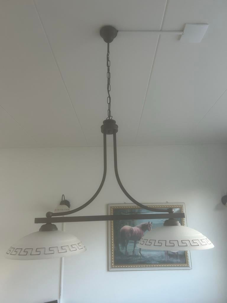 Elegante hanglamp met 3 kappen - perfect voor eettafel, Huis en Inrichting, Ophalen, Zo goed als nieuw, Glas, Griekse stel