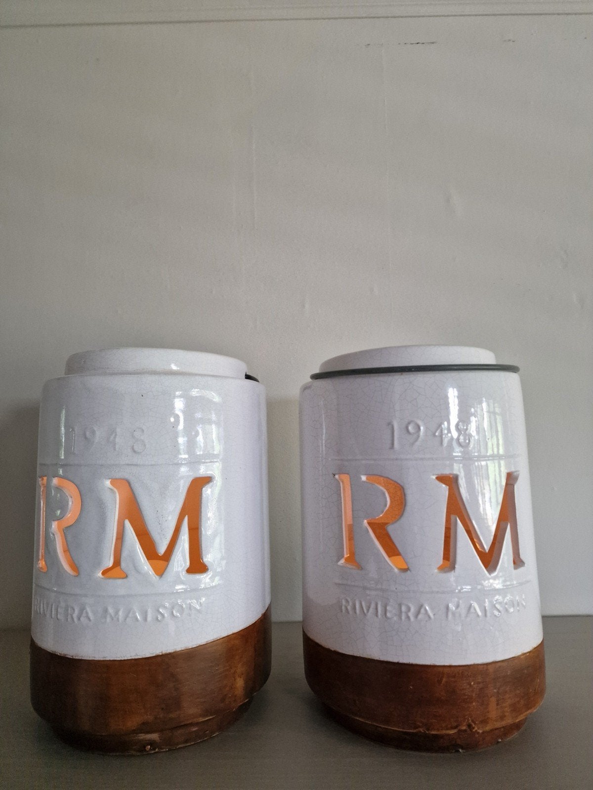 riviera maison hurricane votive, Ophalen of Verzenden, Gebruikt, Bruin, Kaars