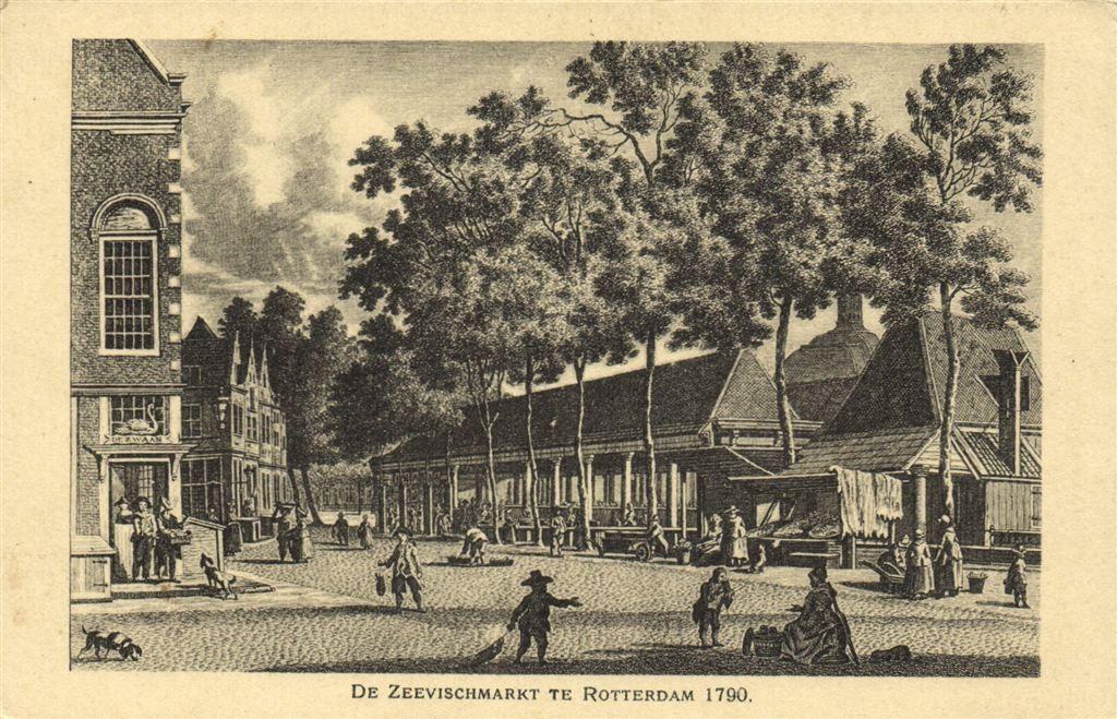 De Zeevischmarkt te Rotterdam 1790. - ongelopen, Ophalen of Verzenden, 1920 tot 1940, Ongelopen, Zuid-Holland