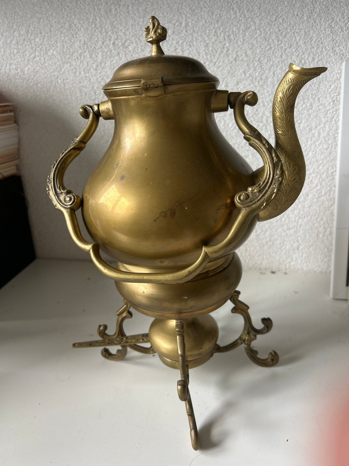 Antieke koperen theepot met rechaud, Antiek en Kunst, Ophalen, Koper