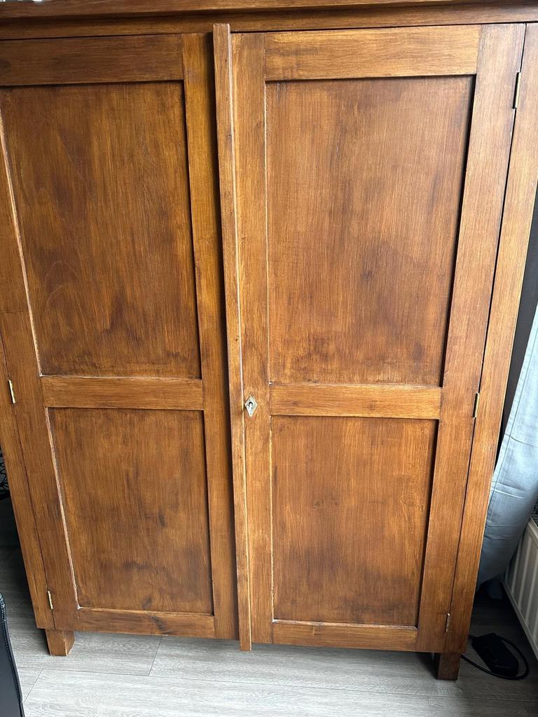 Massief houten teak computerkast met planken en lades, Ophalen, Gebruikt, 70 tot 120 cm, 40 tot 80 cm